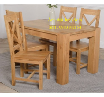 Bộ bàn ghế phòng ăn gỗ sồi Juno Sofa màu vàng tự nhiên 1m4 kèm 4 ghế lưng X